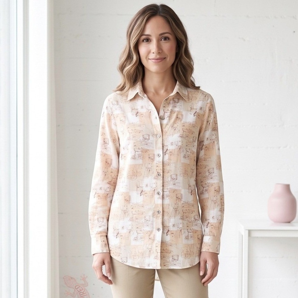 NEW C&C California Linen Button Up Shirt Women S Tan Toile Check Coastal Grandma